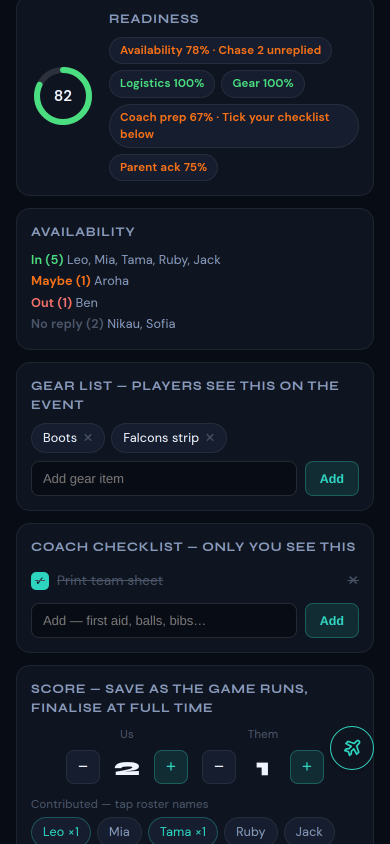 Live game-day scoring