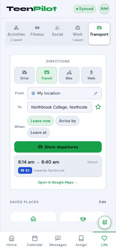 Live transport — routes, times and directions